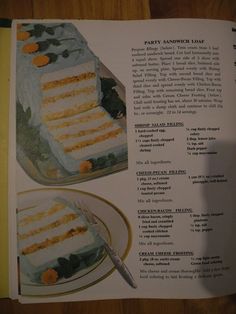 a recipe book with an image of a cake on it