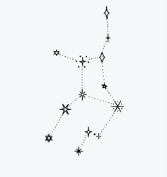 a black and white drawing of the zodiac sign, with stars on it's side