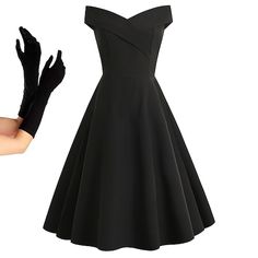 Silhouette:A-Line; Hemline / Train:Knee Length; Season:Spring  Summer; Look After Me:Washable; Gender:Women's; What's in the box:Dress,Gloves,Homecoming Dresses; Types:Cocktail Dress,A-Line Dress,Swing Dress; Holiday:Valentine's Day,Masquerade; Style:A-line,1950s,Retro Vintage; Elasticity:Micro-elastic; Occasion:Homecoming,Birthday Party,Wedding; Material:Spandex,Polyester; Age Group:Adults'; Pattern:Plain,Vintage; Design:Off Shoulder; Listing Date:02/28/2023; Clothing Length:; Bust:; Waist: Black Audrey Hepburn Dress, 1950s Vintage Dress, Formal Old Money Dresses, 1950s Evening Dress, Business Professional Dresses For Women, Punk Formal Outfit, 50s Dresses Formal, 50s Dresses Vintage, 1960s Dresses Formal