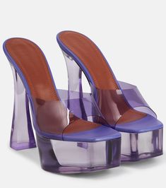 Dalida Glass PVC platform mules in purple - Amina Muaddi | Mytheresa Amina Muaddi Shoes, Platform Mules, Amina Muaddi, Raf Simons, Pretty Shoes, Dream Shoes