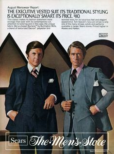 Vintage Suit Men, 1970s Men, Essential Fashion, Vintage Menswear, Vintage Suits, Power Suit, Coal Mining, Men’s Suits, Navy And Brown