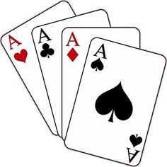 four playing cards with hearts and spades on each card are shown in black and white