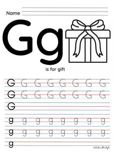 the letter g is for gift worksheet with an uppercase and lowercase