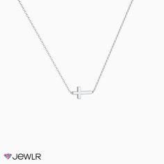 Fashion meets faith with this sideways cross design. Perfect for everyday wear, this cross necklace features a choice of chain lengths. Design in sterling silver, white, yellow, or rose gold. Made just for you. Minimalist White Gold Cross Necklace, Sideways Cross Necklace, Dainty Cross Necklace, Cross Necklace Sideways, Cross Design, Cross Designs, Recycled Gold, Everyday Jewelry, Rings Necklaces