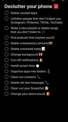 Deep Clean Phone Checklist, How To Give Your Phone A Makeover, Clean Out Phone List, What To Download On Your Phone, How To Cool Down Your Phone, Things To Put In Notes On Phone, Clean Out Phone, Phone Glow Up Checklist, How To Clean Out Your Phone