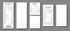 three white paper tags with the words cash receipt and price list on them, set of three