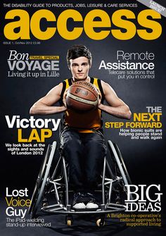 a man in a wheel chair holding a basketball on the cover of a magazine,