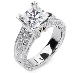 an engagement ring with a princess cut diamond