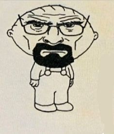 an old man with glasses and a beard is drawn on a piece of white paper