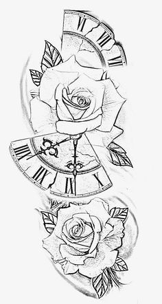 a drawing of two roses with roman numerals on the sides and an arrow in the middle