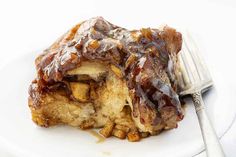 a piece of cinnamon bundt cake on a plate with a fork