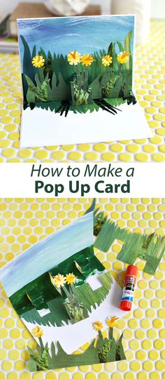 an easy pop up card with flowers on it and the words how to make a pop up card