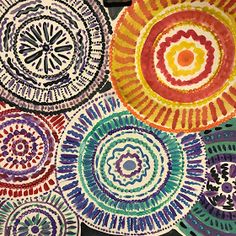 colorful paper plates with designs on them