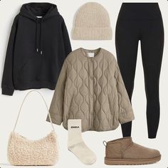 Casual Cosy Outfit, Cosy Leggings Outfit, Beany Hats Outfit, Adanola Socks, Uggs Style Outfit, Adanola Outfit, Winter Cosy Outfit, Leggings Outfits Winter, Winter Beanie Outfit