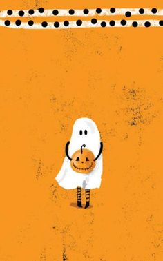 the ghost is holding a pumpkin in his hand