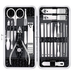 PRICES MAY VARY. ▶Multiple tool options:Professional Manicure Kit contains 18 tools for hand care, facial care and foot care which can meet all of you needs.No need to pay for a single nail clippers or Nose Hair Scissors,money can be saved.Even thick nails can be easily cut off directly,No need to use a lot of force. ▶ Fingernail Clippers Made of top quality steel:Our Stainless steel nail tools are made of high quality steel, which is strong and durable, and it will not fade, extremely hard and Luxurious Travel, Nails Kit, Stocking Stuffers For Women, Manicure Gel, Pedicure Set, Pedicure Kit, Cute Gel Nails, Manicure Kit