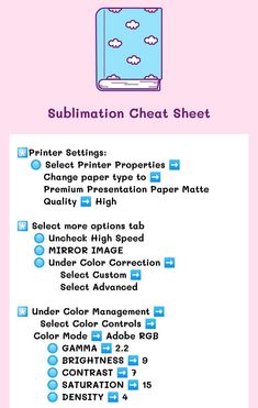 the sublimation check sheet is shown in blue and pink, with white clouds on it