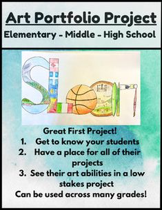 an art project for middle school students with the text,'art portfolio project elementary - middle