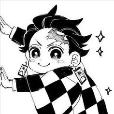 a black and white drawing of a boy with his arms up in the air, wearing a checkered shirt