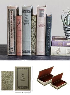 an assortment of books sitting on top of a table next to a vase with flowers