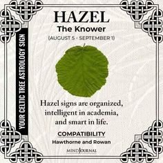 a green leaf with the words hazel on it and an ornate border around it