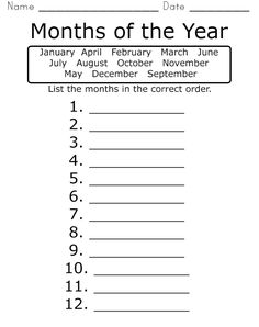 months of the year worksheet for students to practice numbers and countings on