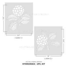 the hydrant stencil is shown in two different sizes and has leaves on it