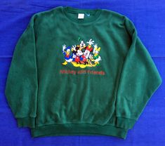 Mickey and Friends Vintage Sweat Shirt X-Large Disney Store Embroidered XL Chest: 26 inches (armpit to armpit) Length: 29 inches (top to bottom) Vintage Disney Sweater, Vintage Disney Shirts, Friends Vintage, Disney Merch, Hoodies Aesthetic, 90s Disney, Nerd Shirts, Disney Sweaters, Dream Style