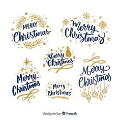 merry christmas lettering and ornaments set