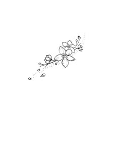 a line drawing of a flower on a white background with water drops coming from the petals