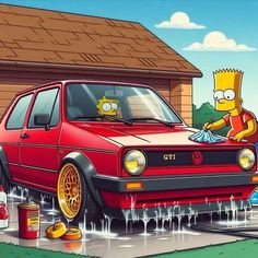 the simpsons character is washing his car