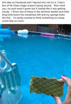 someone is cleaning their swimming pool with a sponge and water squirting pad in it