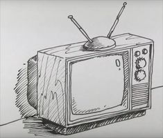 a drawing of an old fashioned tv with two sticks sticking out of it's top