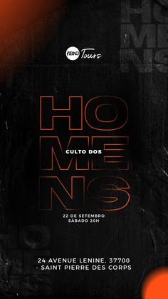 an orange and black poster with the words ho me nis in spanish on it