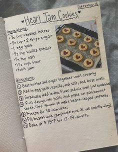 a recipe for heart tart cookies on a sheet of paper