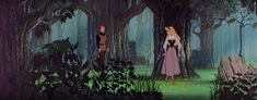 the princess and the frog are standing in the woods