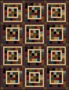 a black and brown quilt with squares in the shape of squares on top of each other