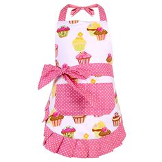 a pink apron with cupcakes on it