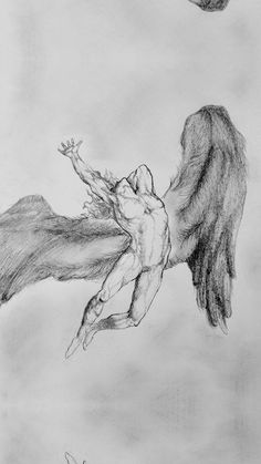 a pencil drawing of an angel reaching for a ball