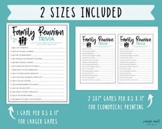 two sizes included family reunion trivias with the text on it and an arrow pointing to