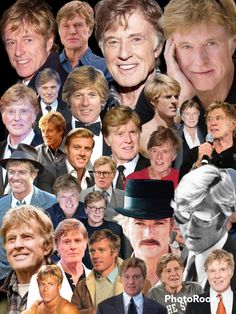 a collage of men in suits and ties, with one man wearing a top hat