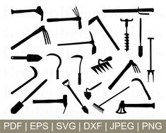 the silhouettes of various tools are shown in black and white