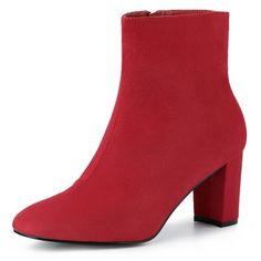 Make a statement with these gorgeous ankle boots. With a block heel and a half-pointed toe, they will have you walking out the house with confidence and in style. Wear them with black trousers and a blouse for that striking effect at work. The boots are also well paired with trousers, jeans, and dresses. Red Stacked Heel Boots For Winter, Work Heels, Chunky Heel Ankle Boots, Walking Out, Trousers Jeans, Heel Ankle Boots, Black Trousers, Rubber Heels, Heeled Ankle Boots