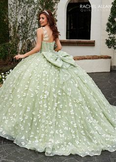 3D Butterfly Corset Quinceanera Dress by Rachel Allan RQ3112 – ABC Fashion Butterfly Corset, Green Quinceanera Dresses, Quinceñera Dresses, Butterfly Applique, Butterfly Motif, Pretty Quinceanera Dresses, Quince Dress, Theme Dress, Rachel Allan