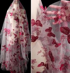 two pictures of a woman's dress with butterflies on it