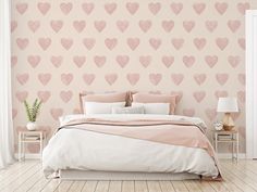 Desiree Neutral Blush Love Heart Wallpaper in a Pink Bedroom Pink Love Heart Wallpaper, Heart Pattern Wallpaper, Love Heart Wallpaper, Kids Bedroom Wallpaper, Pink Love Heart, Pink Heart Pattern, Wallpaper Textured, Dining Room Wallpaper, Classic Wallpaper