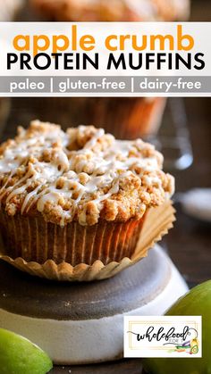 apple crumb protein muffins on top of a plate