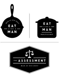 two logos for the restaurant called eat like a man, and an image of a frying pan