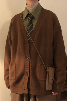 Cardigans Men, Simple Streetwear, Dark Academia Outfits, Academia Outfits, Pocket Cardigan, 가을 패션, Mode Vintage