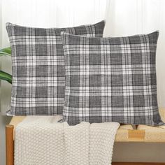 PRICES MAY VARY. Material: The plaid throw pillow covers are made of linen blend, which is durable, eco-friendly, breathable. Small shrinkage, good wear resistance, the surface is not as smooth as chemical fiber and cotton, with vivid bump texture. Invisible Zipper: The invisible design of the zipper at the side can increase the aesthetic sense of these decorative throw pillow covers. Pillow Covers Only: Pillow cover measures 18x18"/45x45cm each. 2 pieces of cushion covers only, no pillow insert Plaid Throw Pillow, Chenille Throw Pillows, Plaid Throw Pillows, Big Pillows, Plaid Throw, Linen Pillow Cases, Sofa Couch Bed, Modern Farmhouse Decor, Throw Pillow Sets